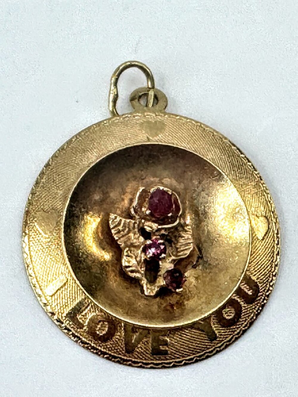 Vintage M&M 14K Gold "I Love You" Ruby Charm Pendant  3.8g JR1693